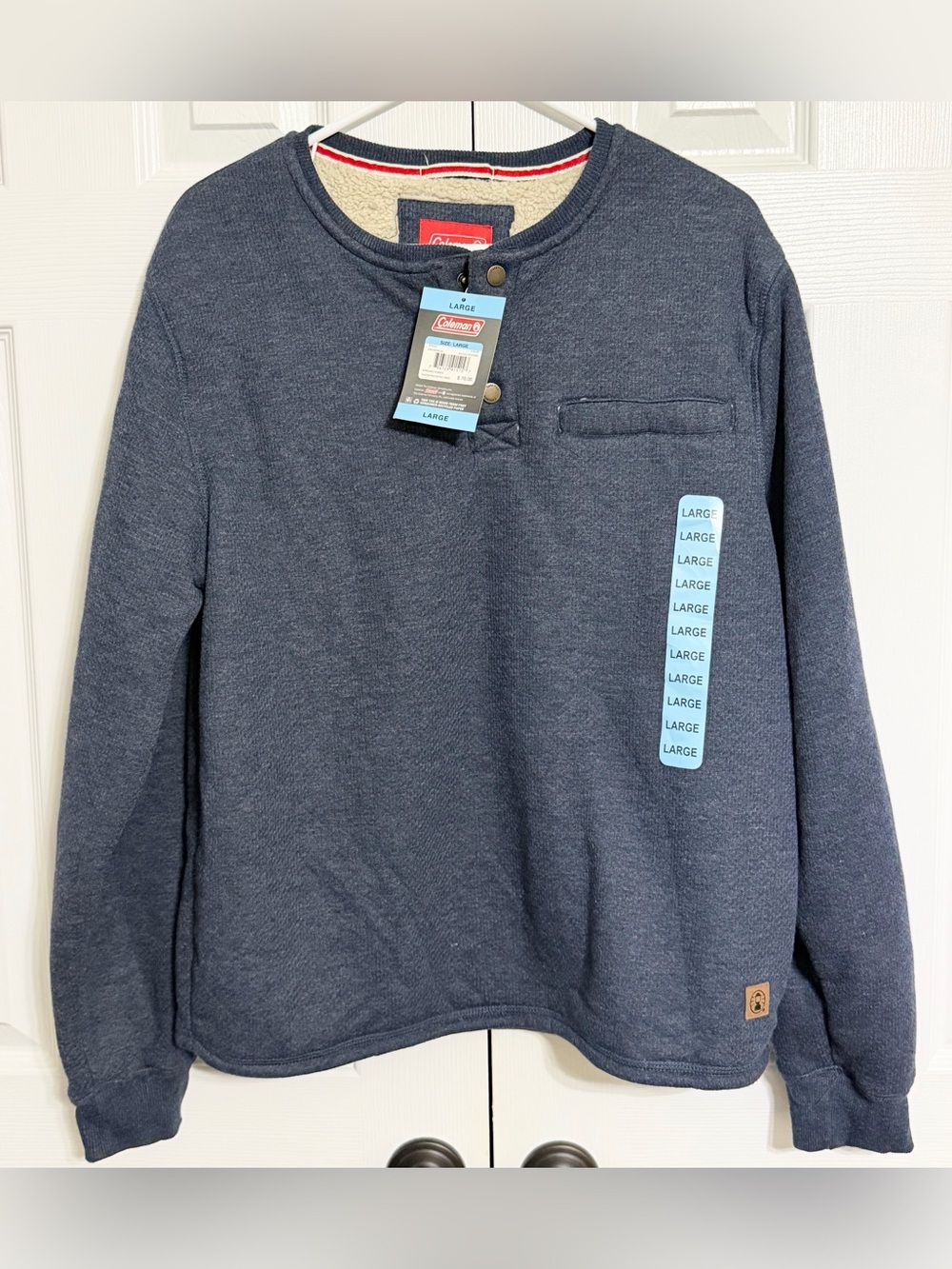 NWT Coleman Men's Sherpa Lined Waffle Henley Shirt Indigo Heather Size L